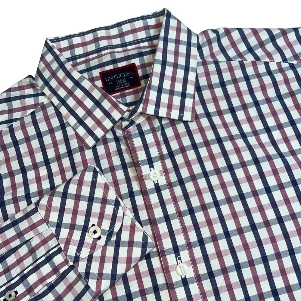 Untuckit Bonnet Mens Large Multicolor Plaid Slim Fit Long Sleeve Button Up Shirt